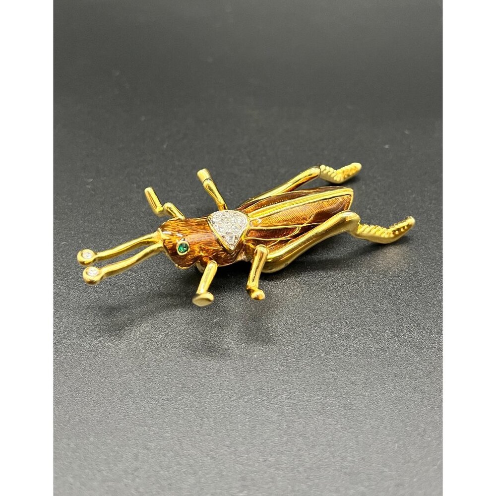 Vintage Grasshopper Insect Brooch Pin | Glows Green UV Reactive | 2.75" Goldtone